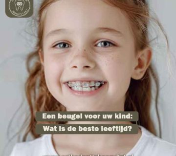 Een lachend jong meisje met een beugel, gebruikt als illustratie voor het bepalen van de beste leeftijd voor een beugel bij een kind in Hoogvliet.